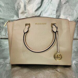 Michael Kors Satchel Bag Beige Women's Pebbled Leather Adjustable Strap